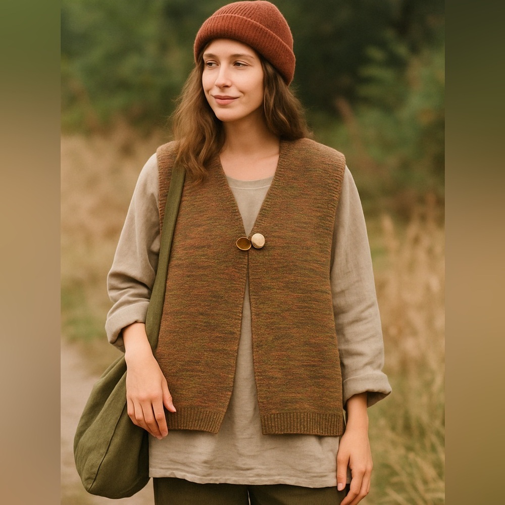 Vintage Handmade Multicolored Fisherman Core Sleeveless Wool Vest Cardigan